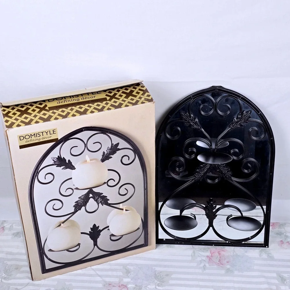 DomiStyle Canterbury Mirror Panel Wall Candle Holder Latte Finish Arched 20 Inch